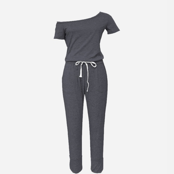 Dark Grey Off Shoulder Jumpsuit Ankle Length - Picture 3 of 4